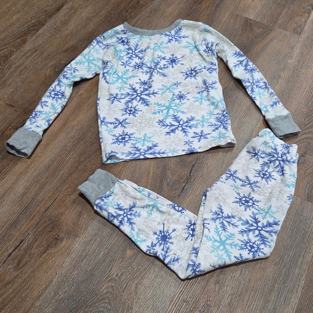 Honest Baby Kids XS Organic Cotton Snowflake Pajama Set Blue White 2 Piece Snug